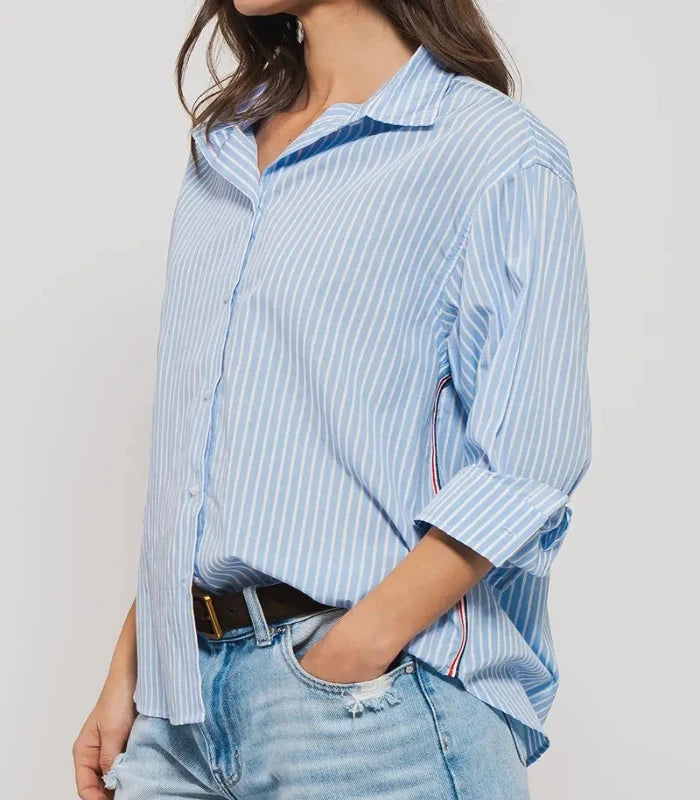 Tera Blue Striped Button Down