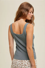 Load image into Gallery viewer, Square Neck Teal Gray Ribbed Knit Tank