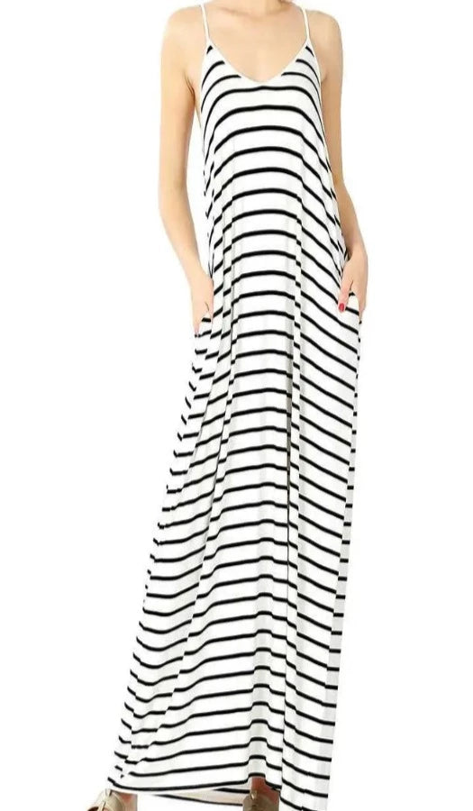 White and Black Striped Maxi Dress