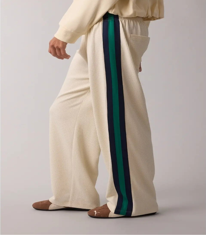 Waffle Knit Pants with Green Side Trim