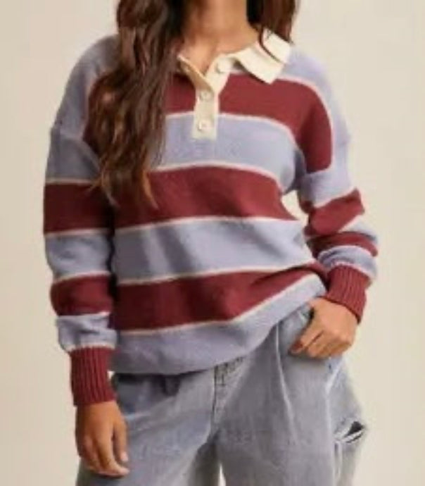 Burgundy Blue Polo Sweater