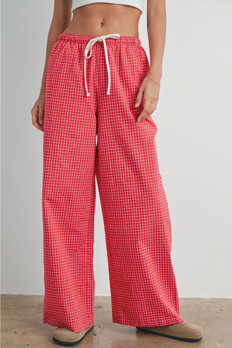 Red Drawstring Checkered Pants