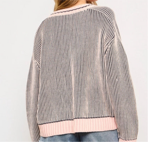 Cassie Pink Ribbed Cardigan