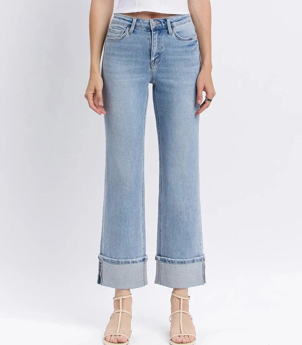 Flying Monkey High Rise Cuffed Slim Wide Jeans