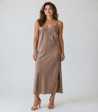 Load image into Gallery viewer, Mocha Satin Slip Midi Dress