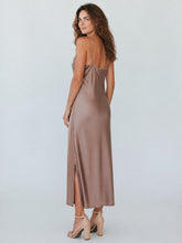 Load image into Gallery viewer, Mocha Satin Slip Midi Dress