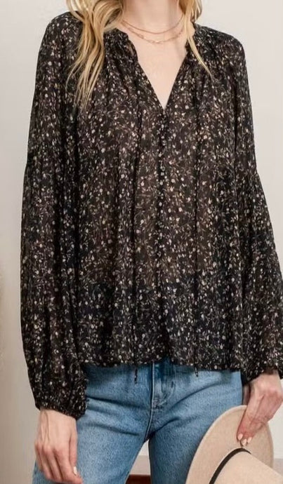 Midnight Floral Blouse -Large