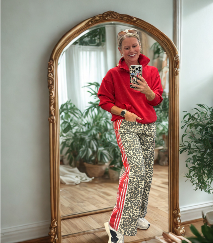 Leopard Red Sport Stripe Wide Leg Bottoms