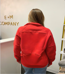 Kelsie Red Half Zip Sweatshirt