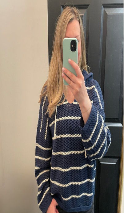 Navy Striped Hooded Sweater