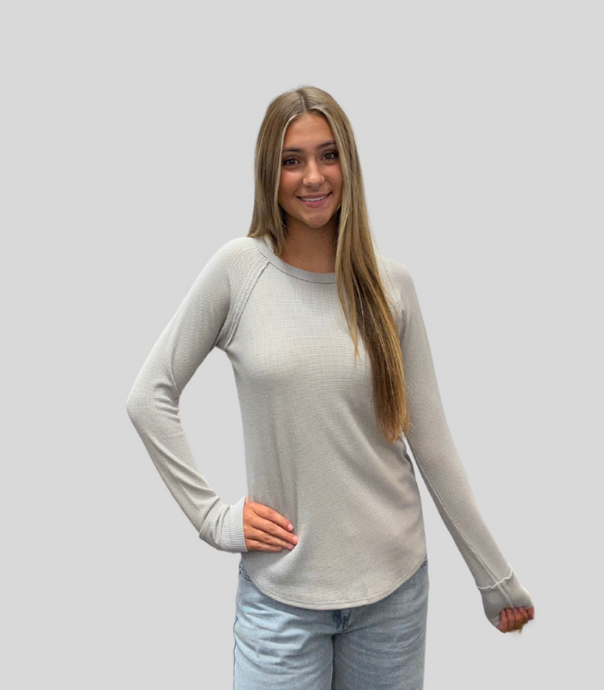 Gray Waffle Knit Top