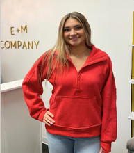 Load image into Gallery viewer, Kelsie Red Half Zip Sweatshirt