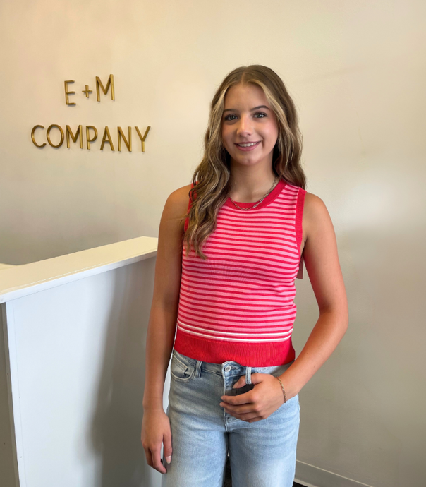 Striped Pink Sleeveless Sweater Top