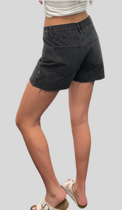 Black Overlap Distressed Shorts