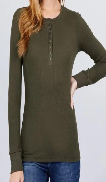 Olive Thermal Henley -Small & Large