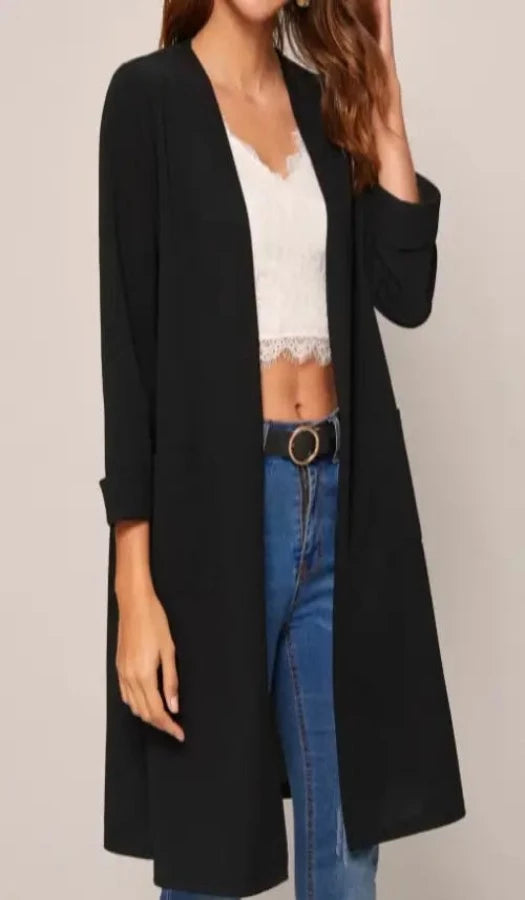 Chic Black Open Front Cardigan